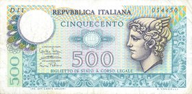 CARTAMONETA - BIGLIETTI DI STATO - Repubblica Italiana (monetazione in lire) (1946-2001) - 500 Lire - Mercurio 14/02/1974 Alfa 555; Lireuro 26A Miconi...