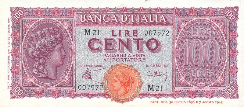 CARTAMONETA - BANCA d'ITALIA - Luogotenenza (1944-1946) - 100 Lire - Italia Turr...