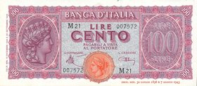 CARTAMONETA - BANCA d'ITALIA - Luogotenenza (1944-1946) - 100 Lire - Italia Turrita 10/12/1944 Alfa 425; Lireuro 25A Introna/Urbini Lievi ondulazioni...