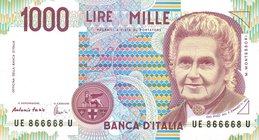 CARTAMONETA - BANCA d'ITALIA - Repubblica Italiana (monetazione in lire) (1946-2001) - 1.000 Lire - Montessori 18/12/1995 Alfa 738; Lireuro 58E Fazio/...