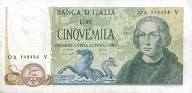 CARTAMONETA - BANCA d'ITALIA - Repubblica Italiana (monetazione in lire) (1946-2001) - 5.000 Lire - Colombo 2° tipo 10/11/1977 Alfa 803; Lireuro 67C R...
