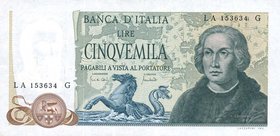 CARTAMONETA - BANCA d'ITALIA - Repubblica Italiana (monetazione in lire) (1946-2001) - 5.000 Lire - Colombo 2° tipo 20/05/1971 Alfa 801; Lireuro 67A C...
