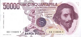 CARTAMONETA - BANCA d'ITALIA - Repubblica Italiana (monetazione in lire) (1946-2001) - 50.000 Lire - Bernini 1° tipo 25/01/1990 Alfa 904; Lireuro 80D ...
