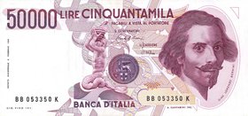 CARTAMONETA - BANCA d'ITALIA - Repubblica Italiana (monetazione in lire) (1946-2001) - 50.000 Lire - Bernini 1° tipo 28/10/1985 Alfa 902; Lireuro 80B ...