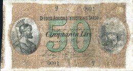 CARTAMONETA - BUONI AGRARI - Credito Agricolo Industriale Sardo - 50 Lire 01/03/1874 Gav. 43 Bao/Costa/Boy Restauri
meglio di MB