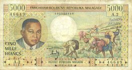CARTAMONETA ESTERA - MADAGASCAR - Repubblica - 5.000 Franchi 1966 Pick 60 Piccoli restauri
MB-BB
