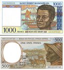 CARTAMONETA ESTERA - MADAGASCAR - Repubblica - 1.000 Franchi (1994) Pick 76 Assieme a Africa Centrale 500 franchi C - Lotto di 2 biglietti
FDS