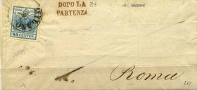 AREA ITALIANA - LOMBARDO VENETO - Antichi Stati - Posta Ordinaria 1850 - 45 Cent. su lettera in partenza da Milano per Roma - 6 Punti Firma Ray
BU