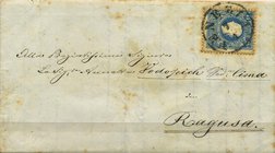 AREA ITALIANA - LOMBARDO VENETO - Antichi Stati - Posta Ordinaria 1859 - 15 soldi azzurro su lettera in partenza da Venezia per Ragusa (Sass. 32)
BU