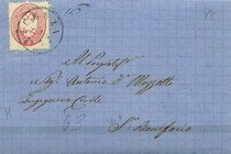 AREA ITALIANA - LOMBARDO VENETO - Antichi Stati - Posta Ordinaria 1863 - 5 soldi rosa su lettera in partenza da Venezia per S. Bonifacio (Sass. 39a)
...