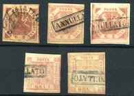 AREA ITALIANA - NAPOLI - Antichi Stati - Posta Ordinaria 1858 - 1, 2 (3 esemplari) e 5 Grana
US
