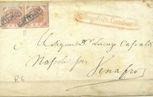 AREA ITALIANA - NAPOLI - Antichi Stati - Posta Ordinaria 1858 - coppia del 2 grana su lettera da S. Angelo di Lombardi per Venafro - 6 Punti (Sass. 6)...