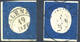 AREA ITALIANA - SARDEGNA - Antichi Stati - Posta Ordinaria 1854 Cent. 20 Effigie - azzurro (8) Lotto di 2 esemplari - Cat. 700 €
US