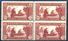 AREA ITALIANA - ITALIA REGNO - Posta Ordinaria 1931 S. Antonio VII - Cent. Morte Cent. 75 - Dent. 12 (299) Quartina - Ct. 1300 €
NN