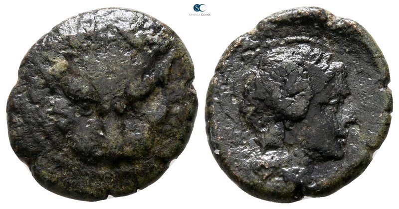 Bruttium. Rhegion circa 350-270 BC. 
Bronze Æ

14 mm., 2.40 g.



nearly ...