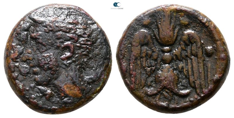 Sicily. Katane 415-403 BC. 
Trionkia Æ

13 mm., 2.08 g.



very fine