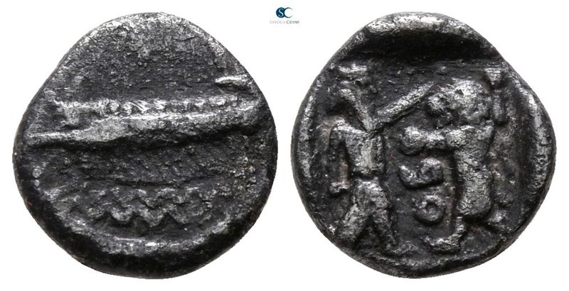 Phoenicia. Sidon. Time of Baalshallim II 401-366 BC. 
1/16 Shekel AR

8 mm., ...