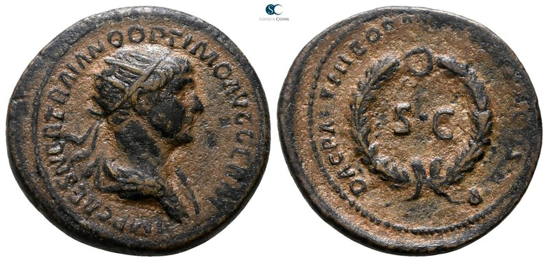 Trajan AD 98-117. Rome, for circulation in the East. Rome
Dupondius Æ

19 mm....