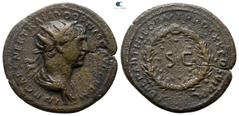 Trajan AD 98-117. Struck in Rome for circulation in the East. Rome
Dupondius Æ...