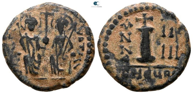 Justin II and Sophia AD 565-578. Theoupolis (Antioch)
Decanummium Æ

18 mm., ...