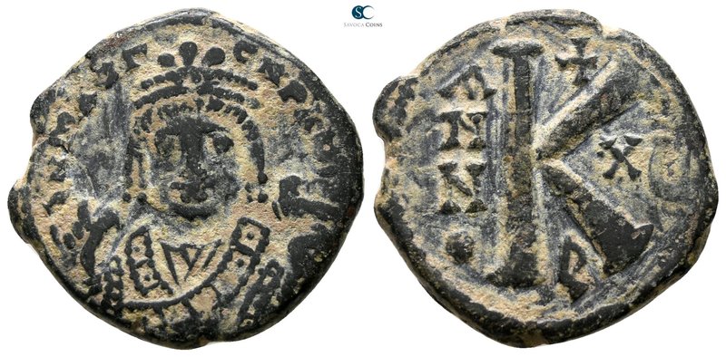 Maurice Tiberius AD 582-602. Theoupolis (Antioch)
Half follis Æ

21 mm., 4.95...