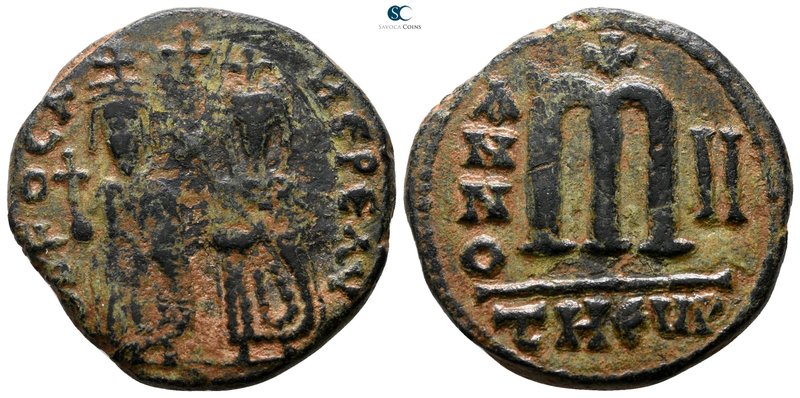 Phocas, with Leontia AD 602-610. Theoupolis (Antioch)
Follis Æ

24 mm., 9.00 ...
