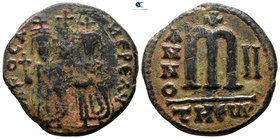 Phocas, with Leontia AD 602-610. Theoupolis (Antioch). Follis Æ
