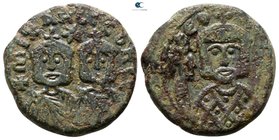 Theophilus with Michael III and Constantine AD 829-842. Syracuse. Follis Æ