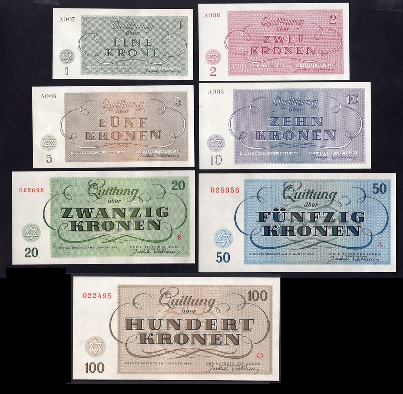 Czechoslovakia Terezin Ghetto Set of 7 Banknotes 1943

Complete Denomination S...