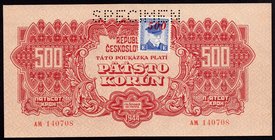 Czechoslovakia 500 Korun 1945 (ND) SPECIMEN

P# 55s; # AM 140708