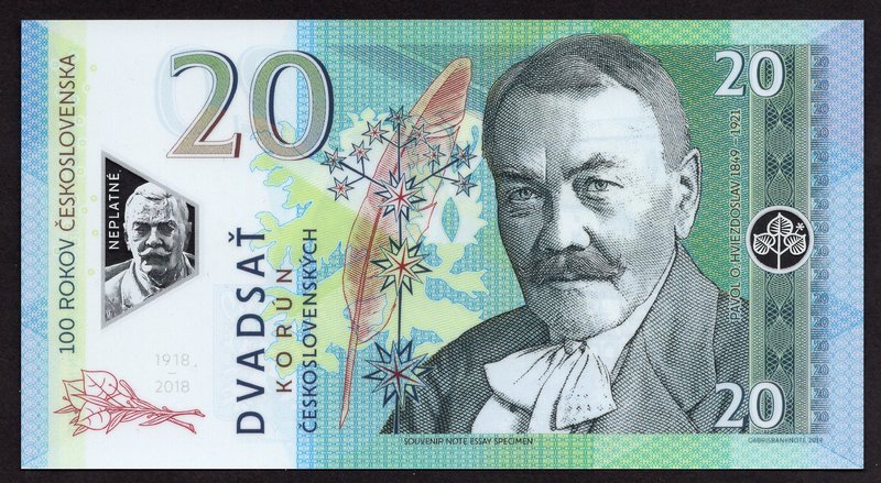 Czechoslovakia 20 Korun 2019 Specimen

# Z1 0080; Fantasy Banknote; Pavol Orsz...