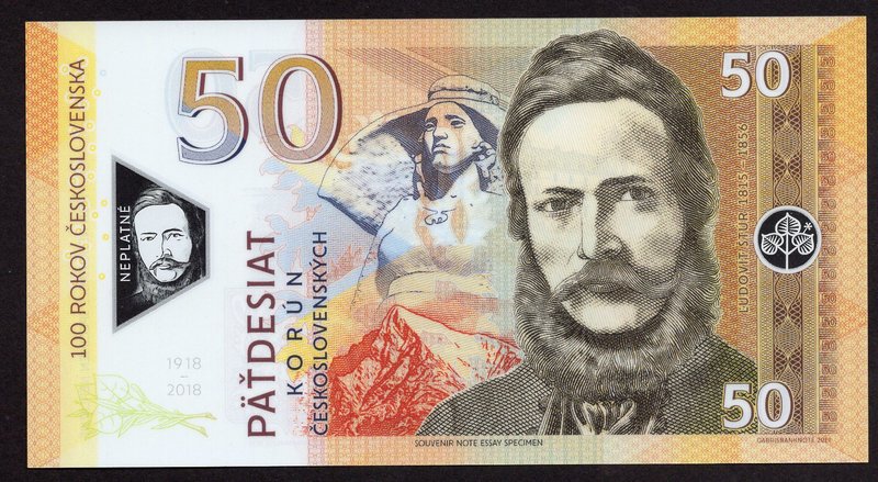 Czechoslovakia 50 Korun 2019 Specimen

# D01 0192; Fantasy Banknote; Ľudovít Š...