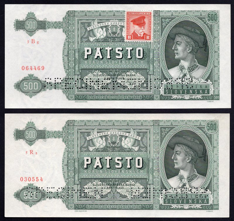 Czechoslovakia - Slovakia Lot of 2 SPECIMEN Banknotes

Czechoslovakia 500 Koru...