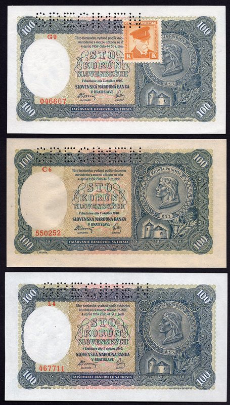 Czechoslovakia - Slovakia Lot of 3 SPECIMEN Banknotes

Czechoslovakia 100 Koru...