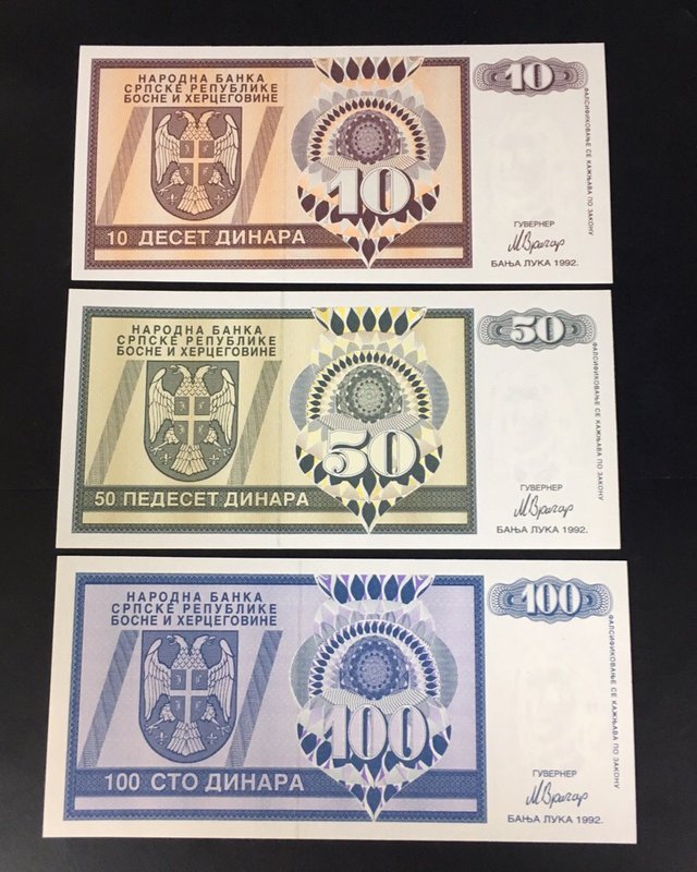 Bosnia and Herzegovina 10, 50 & 100 Dinara 1992

P# 133, 134, 135; UNC; Set 3 ...
