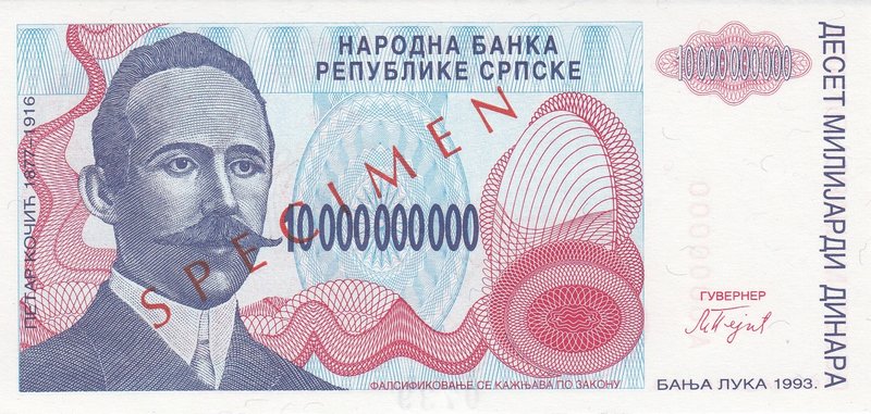 Bosnia and Herzegovina 10000000000 Dinar (10 Billion) 1993 SPECIMEN Not issued
...