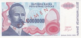 Bosnia and Herzegovina 10000000000 Dinar (10 Billion) 1993 SPECIMEN Not issued

P# 156; UNC