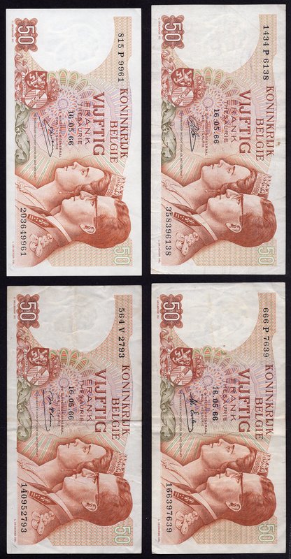 Belgium Lot of 4 Banknotes 1966

50 Francs; P# 139; 4 Different Signatures; VF...