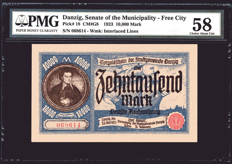 Danzig 10000 Mark 1923 PMG 58

P# 18; CM# G8; Senate of the Municipality - Fre...
