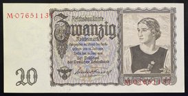 Germany 20 Reichsmark 1939 RARE!

P# 185; № M 07651137; UNC; RARE!