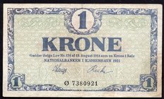 Denmark 1 Krone 1921

P# 12f; VF-