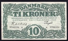Denmark 10 Kroner 1948

P# 37e; VF/XF