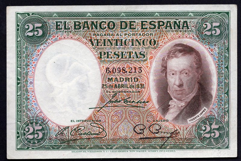 Spain 25 Pesetas 1931

P# 81; VF/XF