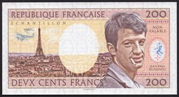 France 200 Francs 2018 Specimen

#A01 000000; Fantasy Banknote; Jean-Paul Belmondo; Made by Matej Gábriš; BUNC