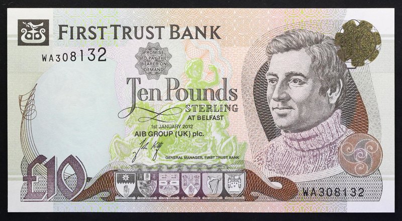 Ireland (Nothern) 10 Pounds 1998 First Trust Bank

P# 136; № WA 308132; UNC