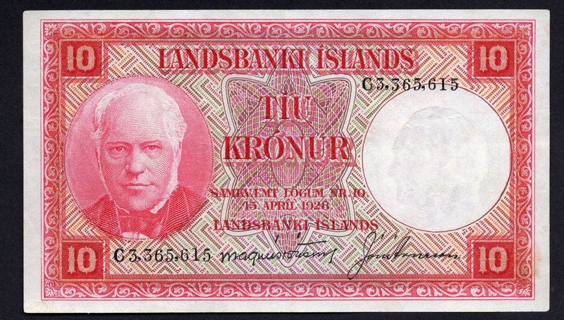 Iceland 10 Kronur 1928

P# 33b; XF