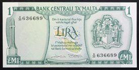 Malta 1 Lira 1967 (1973) RARE!

P# 31; № A/20 636689; UNC; Prefix A; RARE!