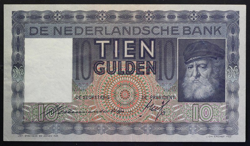 Netherlands 10 Gulden 1939 RARE!

P# 49; № 4 QY 073393; XF+; RARE!