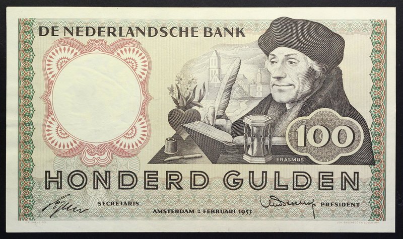 Netherlands 100 Gulden 1953 VERY RARE!

P# 88; № 1 VC 077117; XF+; "Erasmus"; ...