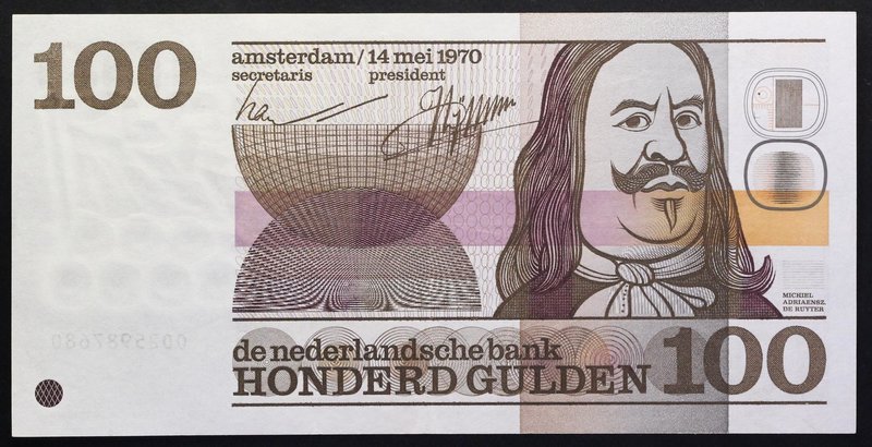 Netherlands 100 Gulden 1970 RARE!

P# 93; № 0025987680; UNC; "Michiel A. de Ru...